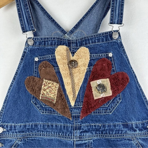 Scrap Work Country Clothing XL Denim Overalls Cropped Fringe Hearts RARE Cottage - Picture 4 of 14